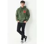 Erkek Loose Fit Rahat Kesim Kapüşonlu Şardonlu Haki Sweatshirt from  at M4D # 6576BD05DED38