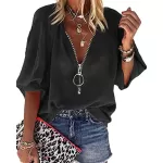 Fener kollu bluz, derin V yaka, zarif tunik, üst, fermuarlı, uzun kollu t-shirt, üst from  at ESAR # 641B3DEB2F743