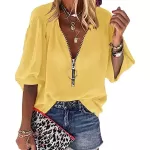 Fener kollu bluz, derin V yaka, zarif tunik, üst, fermuarlı, uzun kollu t-shirt, üst from  at ESAR # 641B3DEB2F743