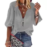 Fener kollu bluz, derin V yaka, zarif tunik, üst, fermuarlı, uzun kollu t-shirt, üst from  at ESAR # 641B3DEB2F743