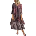 Bayan Vintage Çiçek Baskılı V - Boyun Patchwork Elbise Uzun Kollu Uzun Elbise Bayan Batı Elbise from  at ESAR # 641B39A3D1C1A_3A12