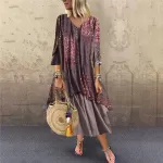 Bayan Vintage Çiçek Baskılı V - Boyun Patchwork Elbise Uzun Kollu Uzun Elbise Bayan Batı Elbise from  at ESAR # 641B39A3D1C1A_3A12