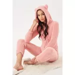 KADIN FERMUARLI KAPÜŞONLU PEMBE PELUŞ TULUM  PİJAMA from  at ESAR # 641B2EBF92840