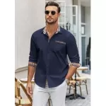 Erkek Uzun Kollu Gömlek Ekose Yaka Rahat Düğme Aşağı Gömlek Slim Fit İş Sonbahar ve Kış Rahat Nefes Alan Gömlek from  at M4D # 652B05AFEF905