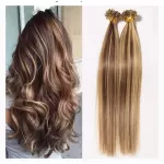 Keratin 1G Gerçek Saç Uzatma - Gerçek İnsan Saç Uzantıları 18 inç (45CM) - #4+27 ÇİKOLATA KAHVE MECHE KOYU SARI from  at ESAR # 