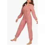 KADIN FERMUARLI KAPÜŞONLU PEMBE PELUŞ TULUM  PİJAMA from  at ESAR # 641B2EBF92840