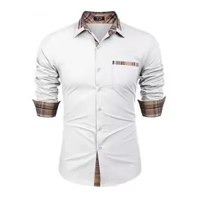 Erkek Uzun Kollu Gömlek Ekose Yaka Rahat Düğme Aşağı Gömlek Slim Fit İş Sonbahar ve Kış Rahat Nefes Alan Gömlek from  at M4D # 652B05AFEF905