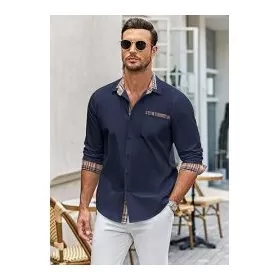 Erkek Uzun Kollu Gömlek Ekose Yaka Rahat Düğme Aşağı Gömlek Slim Fit İş Sonbahar ve Kış Rahat Nefes Alan Gömlek from  at M4D # 652B05AFEF905