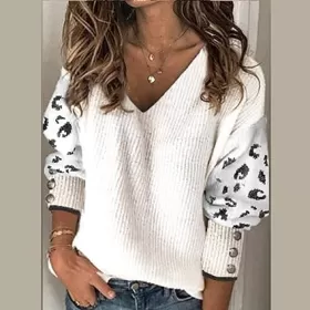 Kadınlar için kazak Örme Rahat V Yaka Gevşek Hollow Out Dantel Uzun Kollu Patchwork Kazak Örgü Kazak Tops from  at ESAR # 