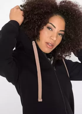 İki yönlü fermuarlı ve yan cepli, ekstra uzun jarse kapüşonlu fermuarlı Sweatshirt from  at ESAR # 641B24414B13F