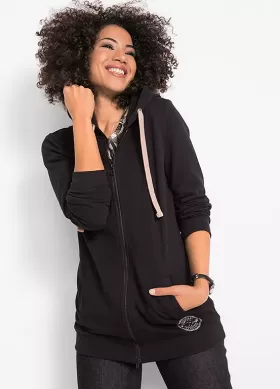 İki yönlü fermuarlı ve yan cepli, ekstra uzun jarse kapüşonlu fermuarlı Sweatshirt from  at ESAR # 641B24414B13F