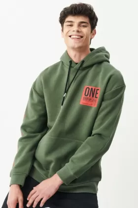 Erkek Loose Fit Rahat Kesim Kapüşonlu Şardonlu Haki Sweatshirt from  at M4D # 6576BD05DED38
